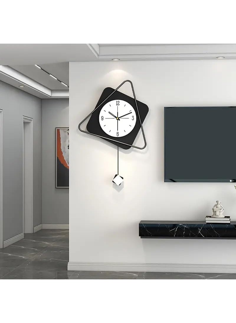 waqif Non Ticking Silent Analog Wall Clock, Wall Clock with Pendulum for Home Living Room Hall Bedroom, Triangular Dial Analog Pendulum Wall Clock for Living Room