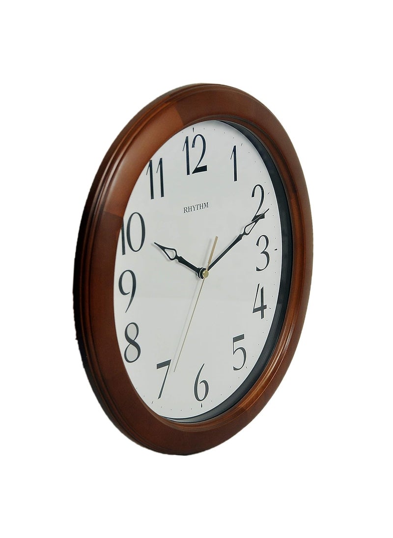 RHYTHM Japan Wooden Case 12.9 Inch Step Movement Wall Clock (Brown, 28.8x33x4.5Cms)