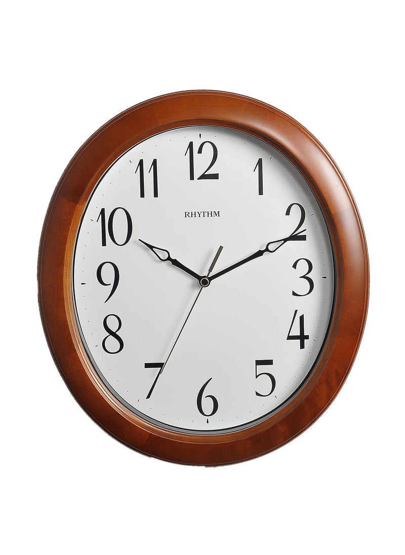 RHYTHM Japan Wooden Case 12.9 Inch Step Movement Wall Clock (Brown, 28.8x33x4.5Cms)