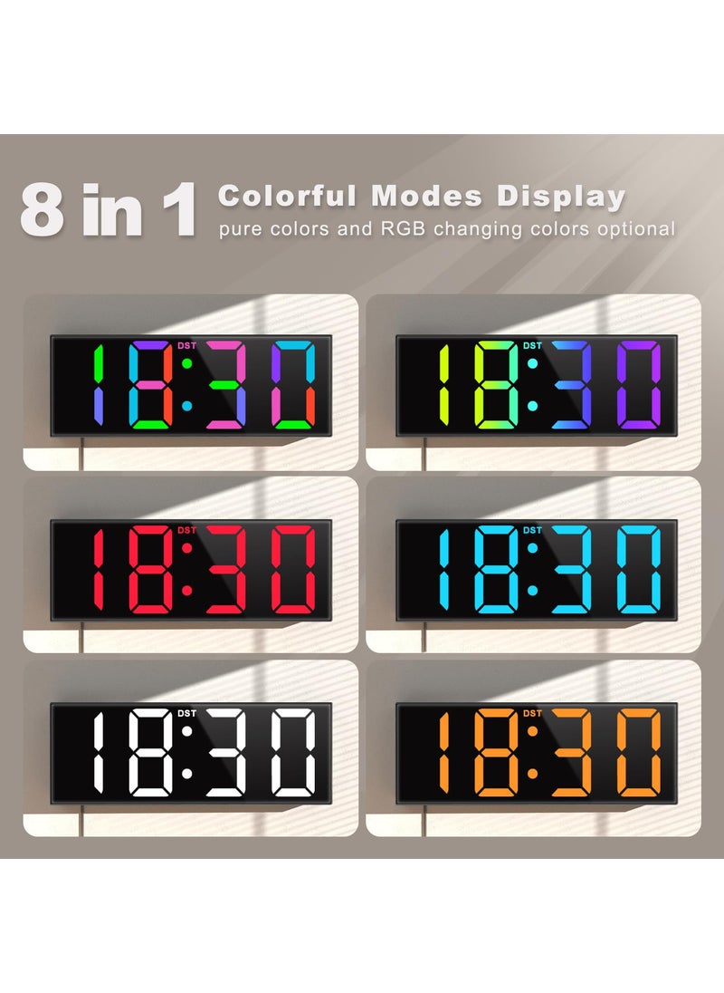 JALL 12'' Large Digital Wall Clock with Remote Control, Big LED Screen Dispaly, 8 RGB Colors, DST, Night Light for Living Room, Bedroom, Gift for Elderly (Black)