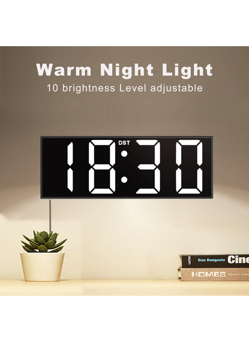 JALL 12'' Large Digital Wall Clock with Remote Control, Big LED Screen Dispaly, 8 RGB Colors, DST, Night Light for Living Room, Bedroom, Gift for Elderly (Black)