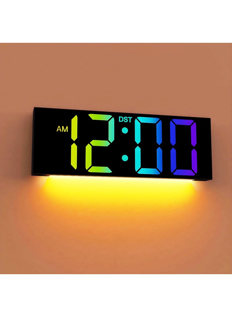 JALL 12'' Large Digital Wall Clock with Remote Control, Big LED Screen Dispaly, 8 RGB Colors, DST, Night Light for Living Room, Bedroom, Gift for Elderly (Black)