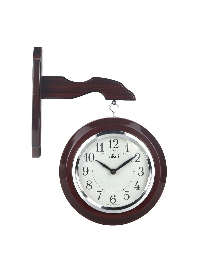 KAISER 12 Inch Quartz Dual Side Wall Clock - Soft Ticking Wooden Analog Clock for Living Room, Office, Kitchen & Dining Room