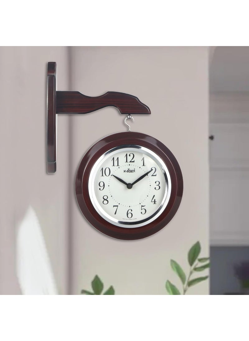 KAISER 12 Inch Quartz Dual Side Wall Clock - Soft Ticking Wooden Analog Clock for Living Room, Office, Kitchen & Dining Room
