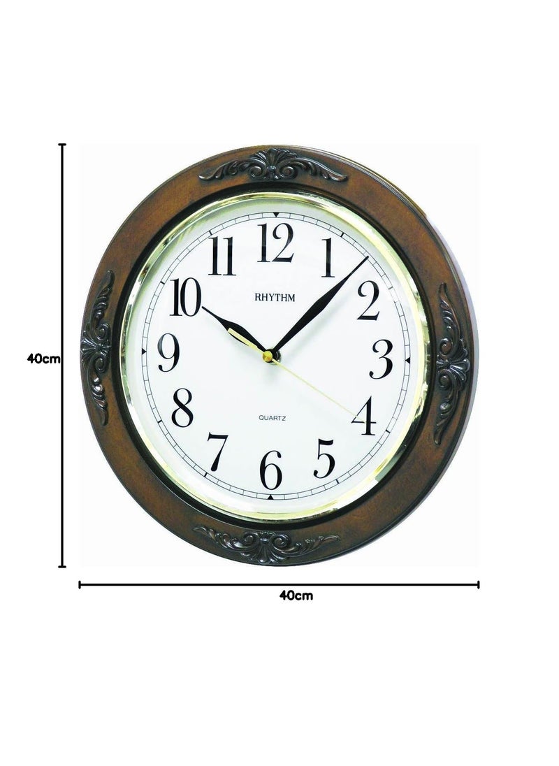 Rhythm Wooden Wall Clock Silent Silky Move Convex Glass Analog(30.0x30.0x4.5cm)