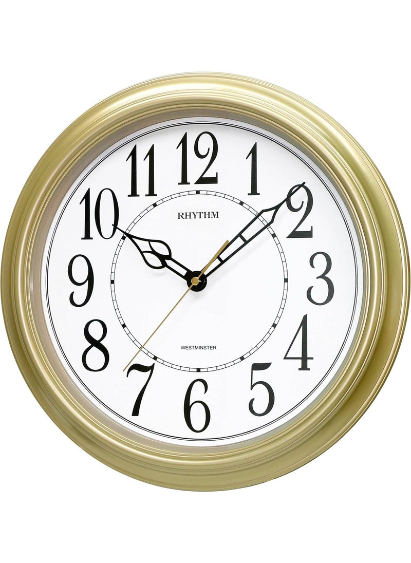RHYTHM (Japan Classic Round Plastic Case Golden Color Arabic Numerals Analog Home/Office Décor Wall Clock (Size: 36 x 5.6 x 36 CM | Weight: 900 grm)