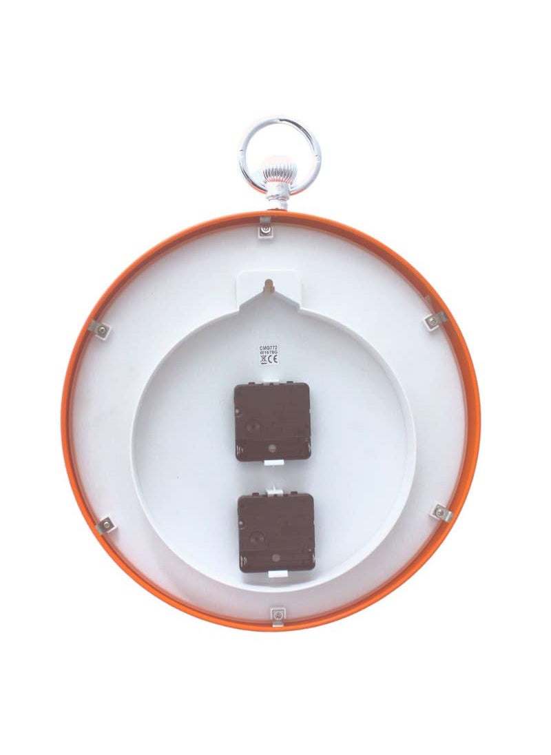 RHYTHM ( Japan Elegant Round Metal Case Orange Roman Numbers White Dial Analog Hanger Dual Wall Clock for Living Room Home Decor Gifts (Size: 36 x 4.6 x 38.5 CM | Weight: 500 gram)