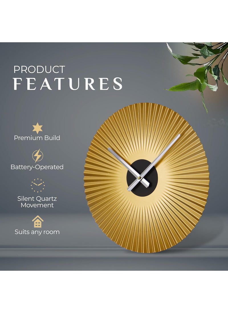 Lumia Luxury Metallic Finish Wall Clock |Golden| Whisper Quiet Movement Wall Clock|Perfect Home Decor|Wall Clock for Living Room, Bedroom| 40 cm | Great Gifting Item for Housewarmings, Weddings.