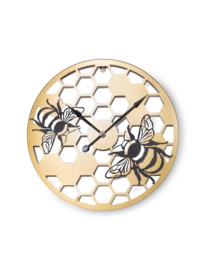 Lumia Luxury Metal Analog Display Wall Clock with Honey Bees Design|Golden|Perfect Home Decor Item|Wall Clock for Living Room, Bedroom| 40 cm | Great Gifting Item for Housewarmings, Weddings.
