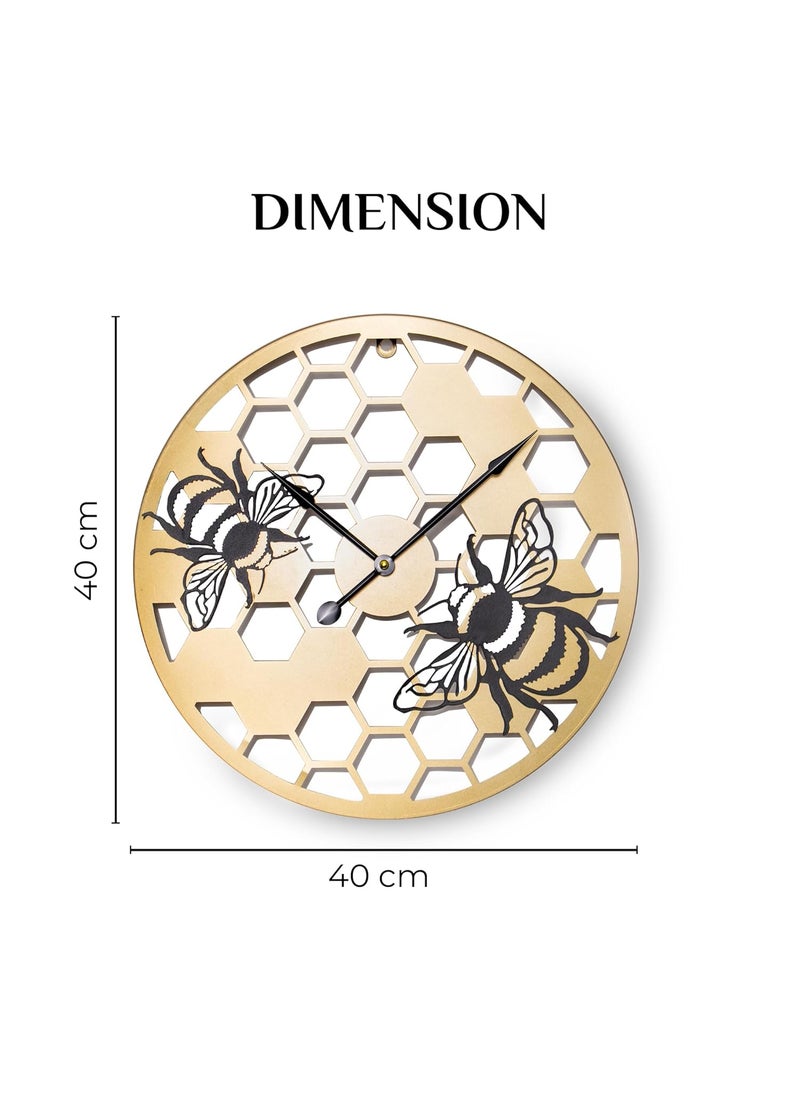 Lumia Luxury Metal Analog Display Wall Clock with Honey Bees Design|Golden|Perfect Home Decor Item|Wall Clock for Living Room, Bedroom| 40 cm | Great Gifting Item for Housewarmings, Weddings.