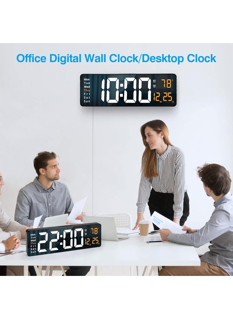 DARKNESS Digital Wall Clock, 16.2” Digital Clock Large Display, Dual Alarms, Automatic Brightness Dimmer- Easy Track The Time, Date, Day of Week and Temperature, with Remote Control (Multicolour)