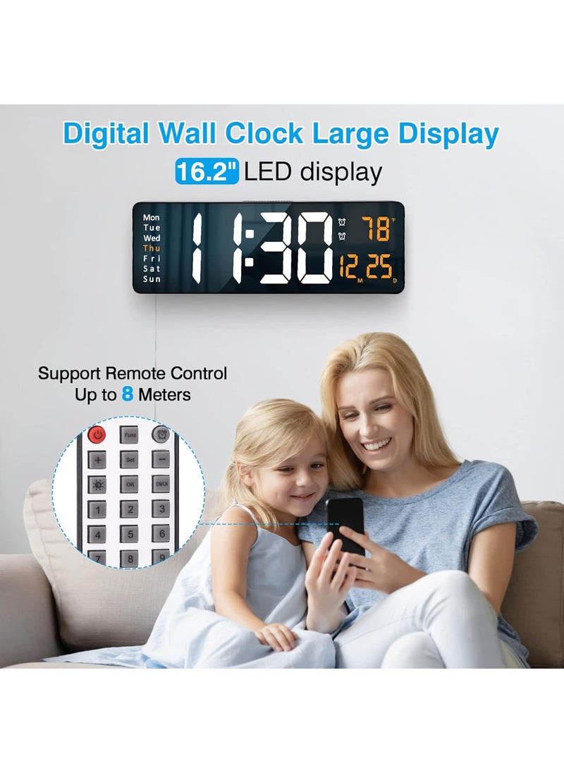 DARKNESS Digital Wall Clock, 16.2” Digital Clock Large Display, Dual Alarms, Automatic Brightness Dimmer- Easy Track The Time, Date, Day of Week and Temperature, with Remote Control (Multicolour)