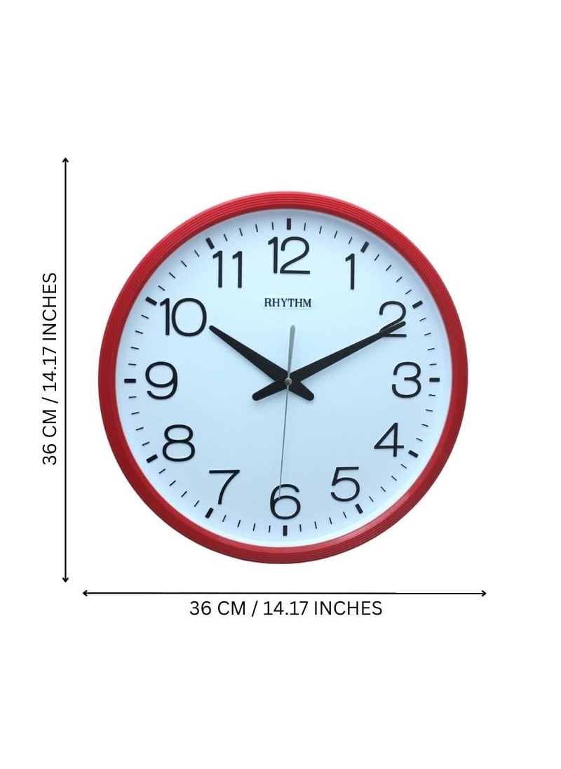 RHYTHM (Japan Elegant Round Red Plastic Case Full Figure White Dial Analog Home/Office Décor Wall Clock (Size: 36 x 5 x 36 CM | Weight: 700 grm)