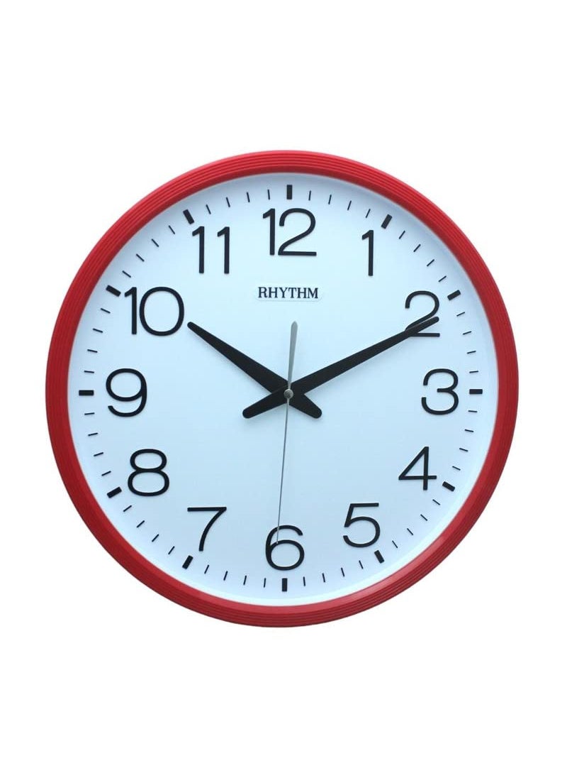 RHYTHM (Japan Elegant Round Red Plastic Case Full Figure White Dial Analog Home/Office Décor Wall Clock (Size: 36 x 5 x 36 CM | Weight: 700 grm)