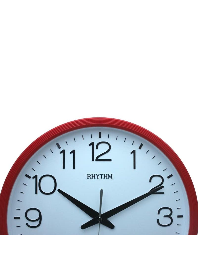 RHYTHM (Japan Elegant Round Red Plastic Case Full Figure White Dial Analog Home/Office Décor Wall Clock (Size: 36 x 5 x 36 CM | Weight: 700 grm)
