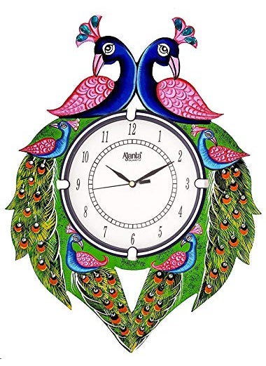 CIRCADIAN Ajanta Wooden Handpainted Desginer Wall Clock for Home Living Room Office Bedroom|Multicolour