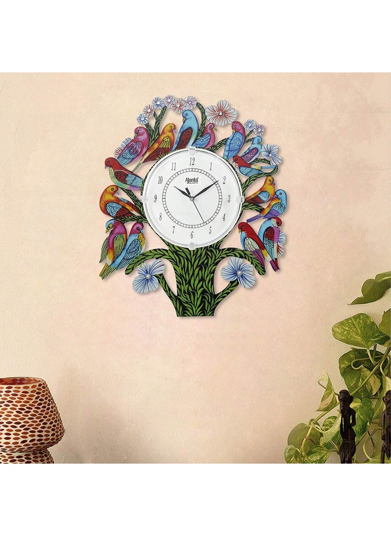 CIRCADIAN Ajanta Wooden Analog Wall Clock Design for Home Hall Living Room Decor Office Kids Bedroom Stylish Ethnic Antique Decorative White Colour Bird Tree 41 x 33 cm Pack of 1