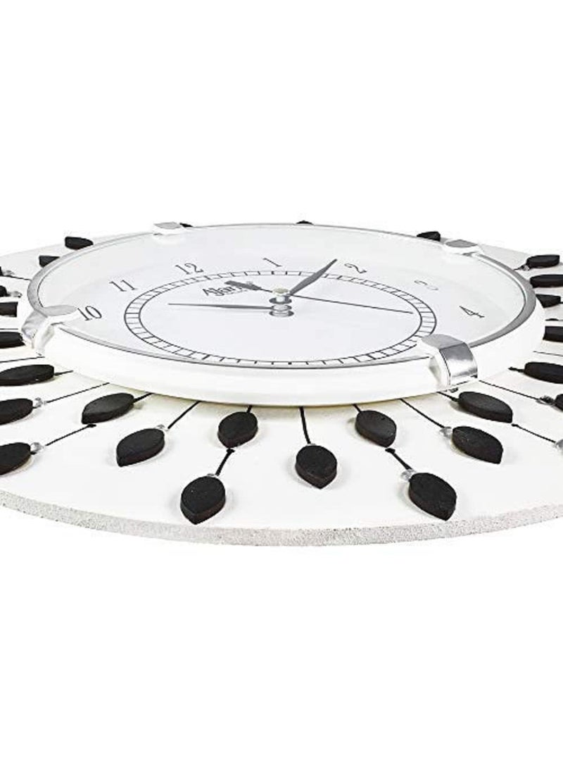 CIRCADIAN Ajanta Wooden Hand Painted Analog Wall Clock for Home Ticking Decorative Wall Clocks for Home (White||13X13 in)