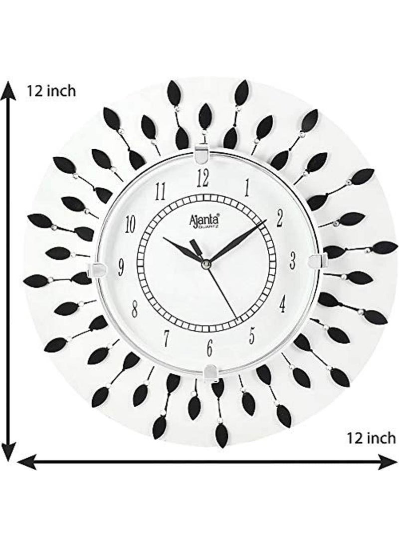 CIRCADIAN Ajanta Wooden Hand Painted Analog Wall Clock for Home Ticking Decorative Wall Clocks for Home (White||13X13 in)