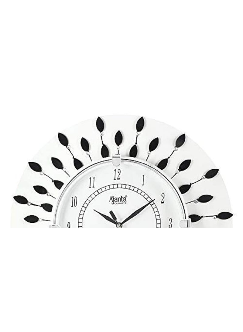 CIRCADIAN Ajanta Wooden Hand Painted Analog Wall Clock for Home Ticking Decorative Wall Clocks for Home (White||13X13 in)