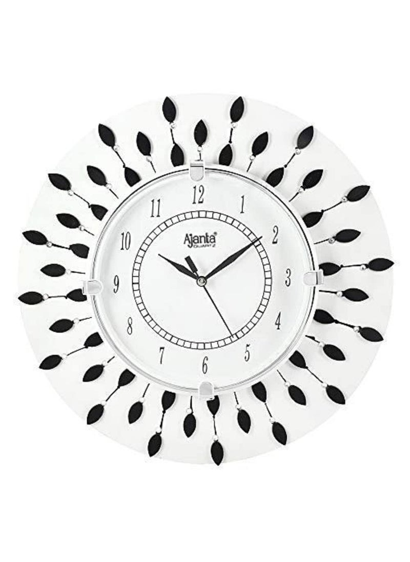 CIRCADIAN Ajanta Wooden Hand Painted Analog Wall Clock for Home Ticking Decorative Wall Clocks for Home (White||13X13 in)