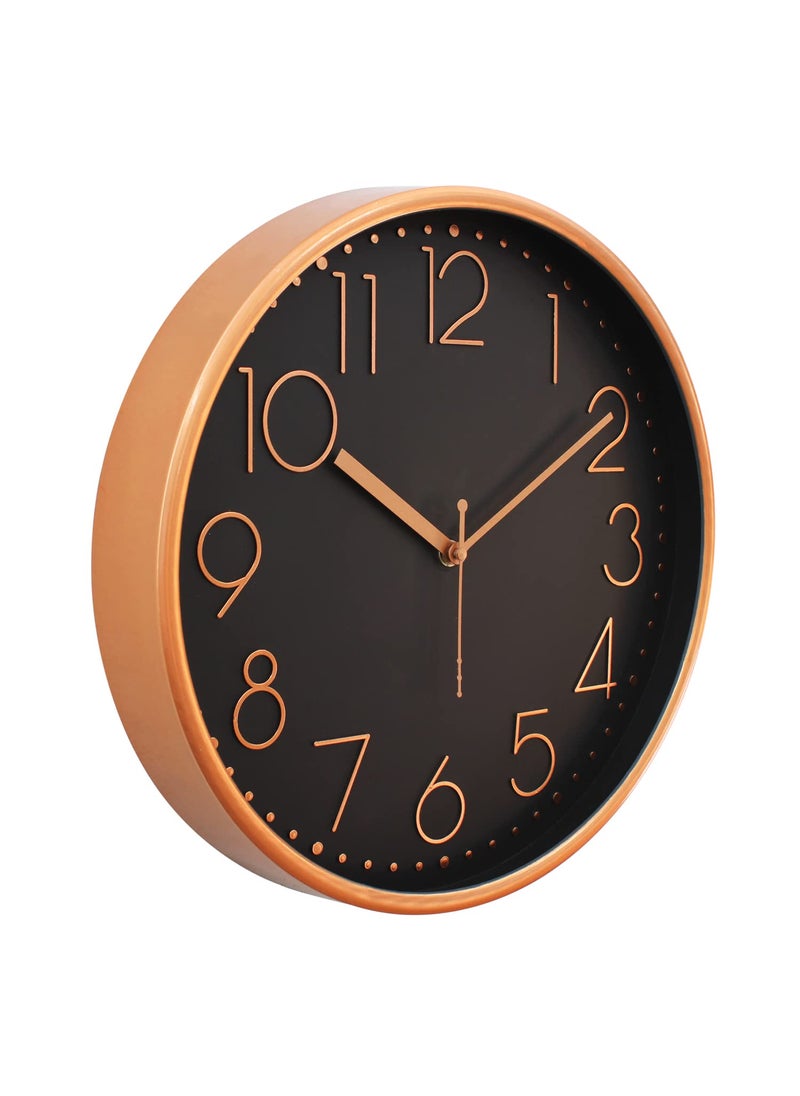 RANDOM Stylish Non Ticking Silent Wall Clocks Battery Operated Big Numbers Decorative Wall Clocks for Living Room, Bedroom, Kitchen, Lobby - Metallic Finish Frame Glass Cover (Copper) - Analog, 30 Cm