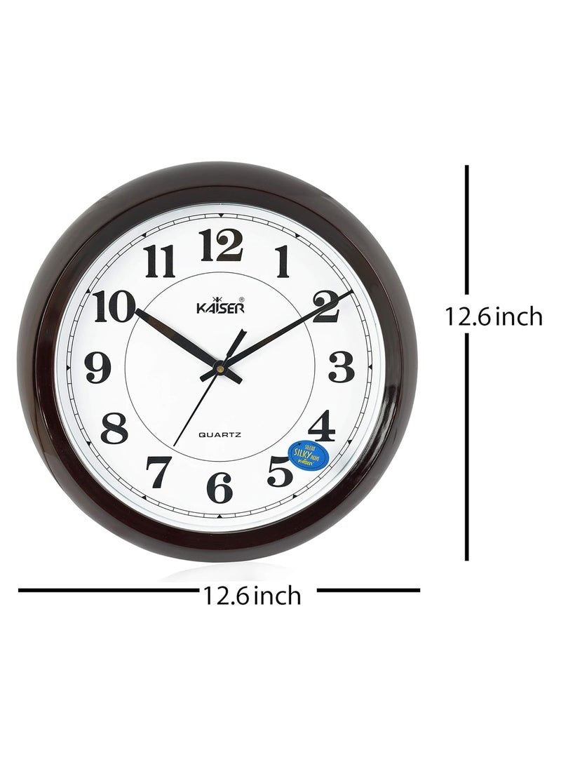 KAISER 13 Inch Quartz Wall Clock - Soft Ticking Analog Clock for Living Room, Office, Kitchen & Dining Room (Rosewood)