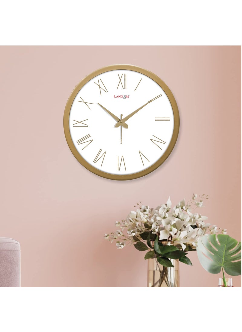 RANDOM 12 Inch Roman Numbers Modern Stylish Tic TOC Wall Clock for Home, Living Room, Bedroom, Lobby, Office, and Kitchen (Golden)
