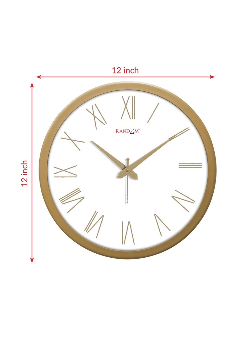 RANDOM 12 Inch Roman Numbers Modern Stylish Tic TOC Wall Clock for Home, Living Room, Bedroom, Lobby, Office, and Kitchen (Golden)