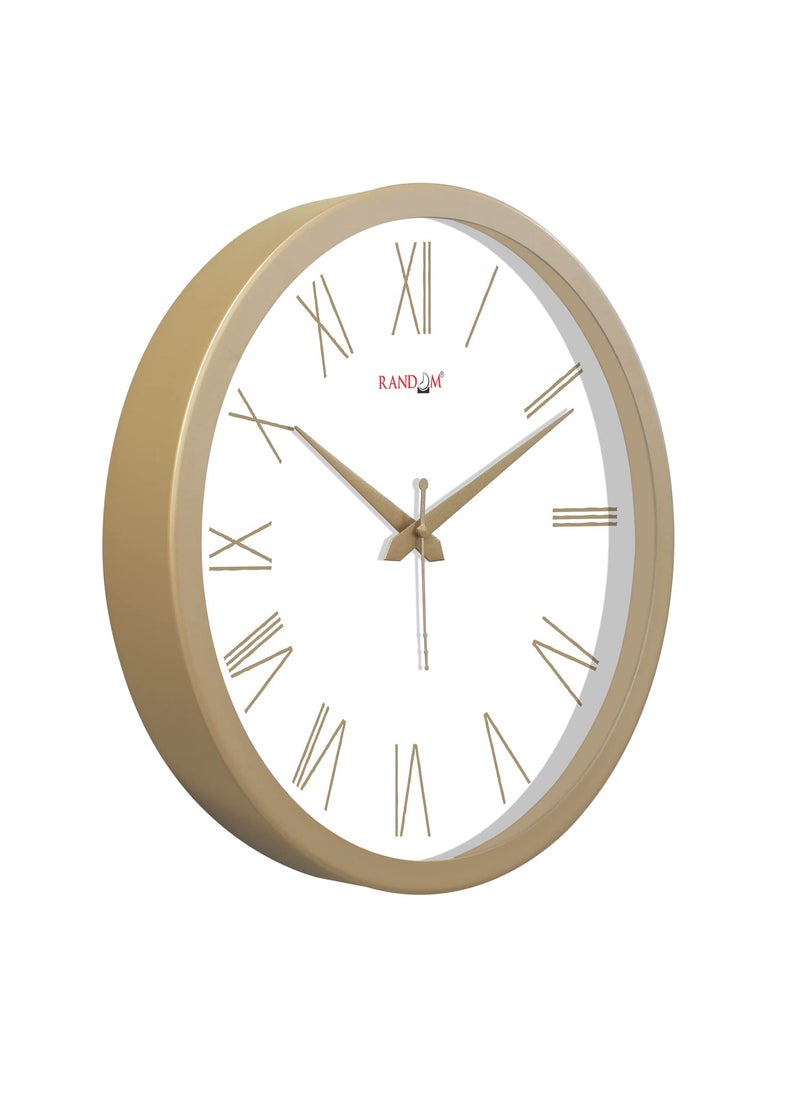 RANDOM 12 Inch Roman Numbers Modern Stylish Tic TOC Wall Clock for Home, Living Room, Bedroom, Lobby, Office, and Kitchen (Golden)