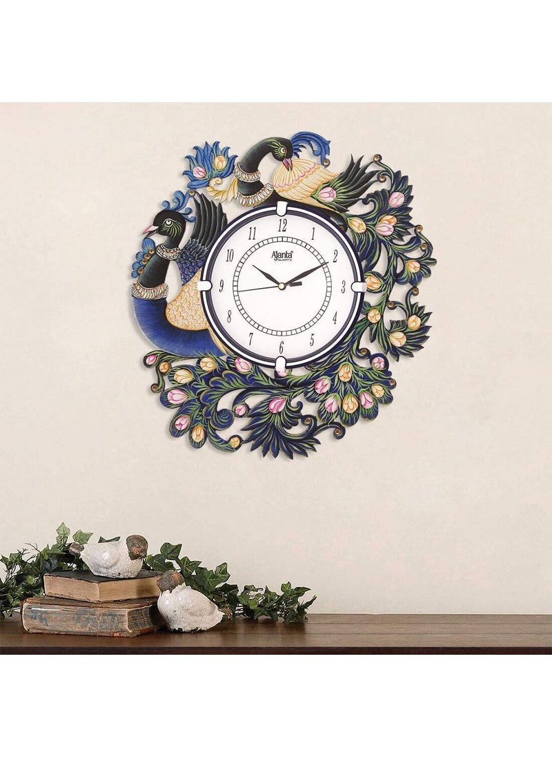 CIRCADIAN Ajanta Wooden Hand Painted Designer Quartz Movement Wall Clock for Home Living Room Decorative Wall Clocks for Home Office (bsr01)