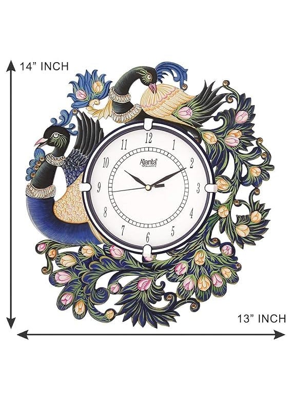 CIRCADIAN Ajanta Wooden Hand Painted Designer Quartz Movement Wall Clock for Home Living Room Decorative Wall Clocks for Home Office (bsr01)