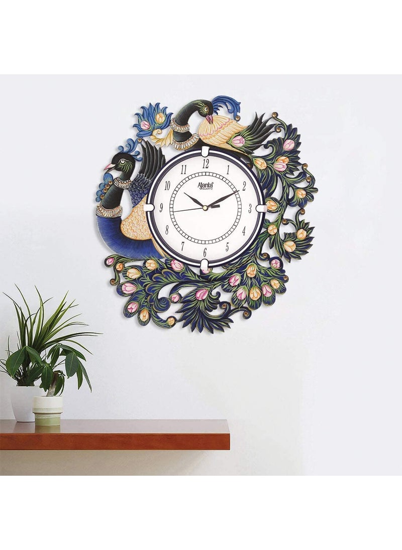 CIRCADIAN Ajanta Wooden Hand Painted Designer Quartz Movement Wall Clock for Home Living Room Decorative Wall Clocks for Home Office (bsr01)