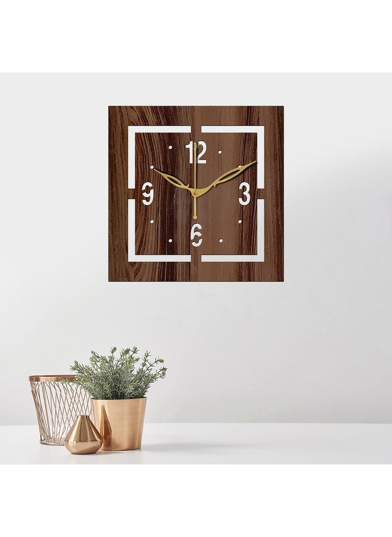 VPK 30CmX30Cm MDF Wood Without Glass Square Wall Clock for Home (12 Inch, Brown) - 37