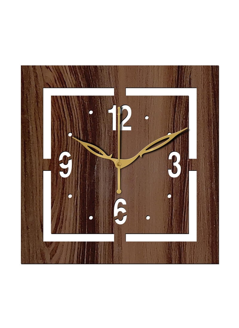 VPK 30CmX30Cm MDF Wood Without Glass Square Wall Clock for Home (12 Inch, Brown) - 37