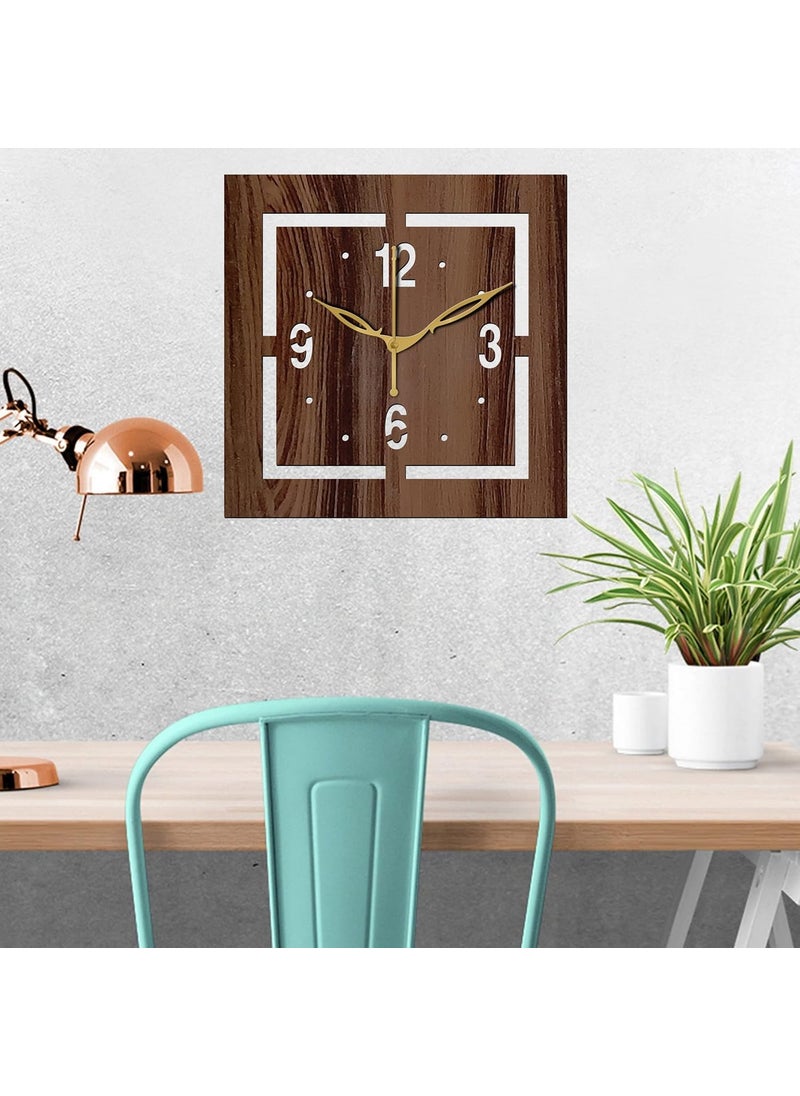 VPK 30CmX30Cm MDF Wood Without Glass Square Wall Clock for Home (12 Inch, Brown) - 37