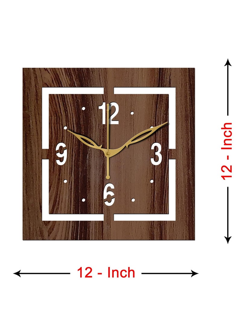 VPK 30CmX30Cm MDF Wood Without Glass Square Wall Clock for Home (12 Inch, Brown) - 37