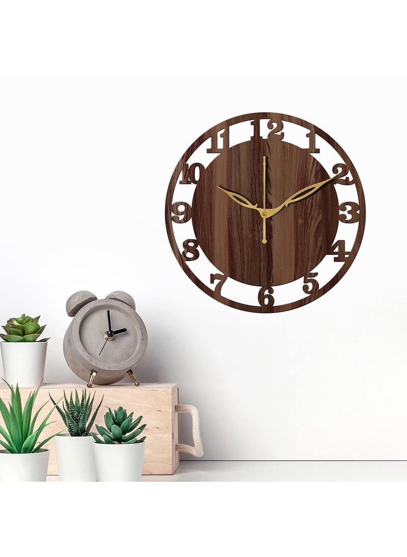 VPK 30X30 Cm MDF Wood Without Glass Round Wall Clock for Home (12 Inch, Brown) - 28