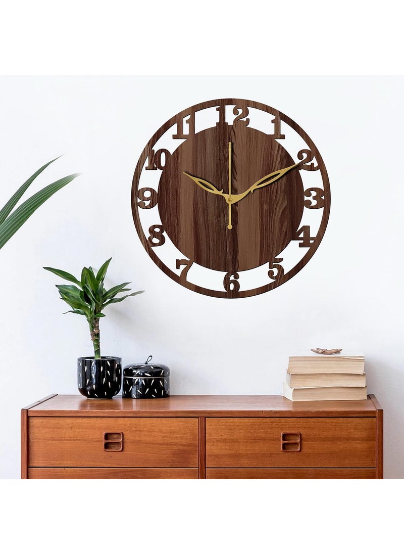 VPK 30X30 Cm MDF Wood Without Glass Round Wall Clock for Home (12 Inch, Brown) - 28