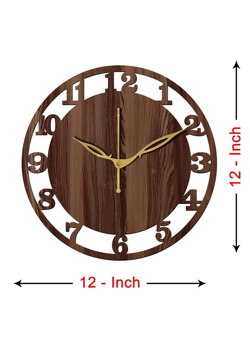VPK 30X30 Cm MDF Wood Without Glass Round Wall Clock for Home (12 Inch, Brown) - 28