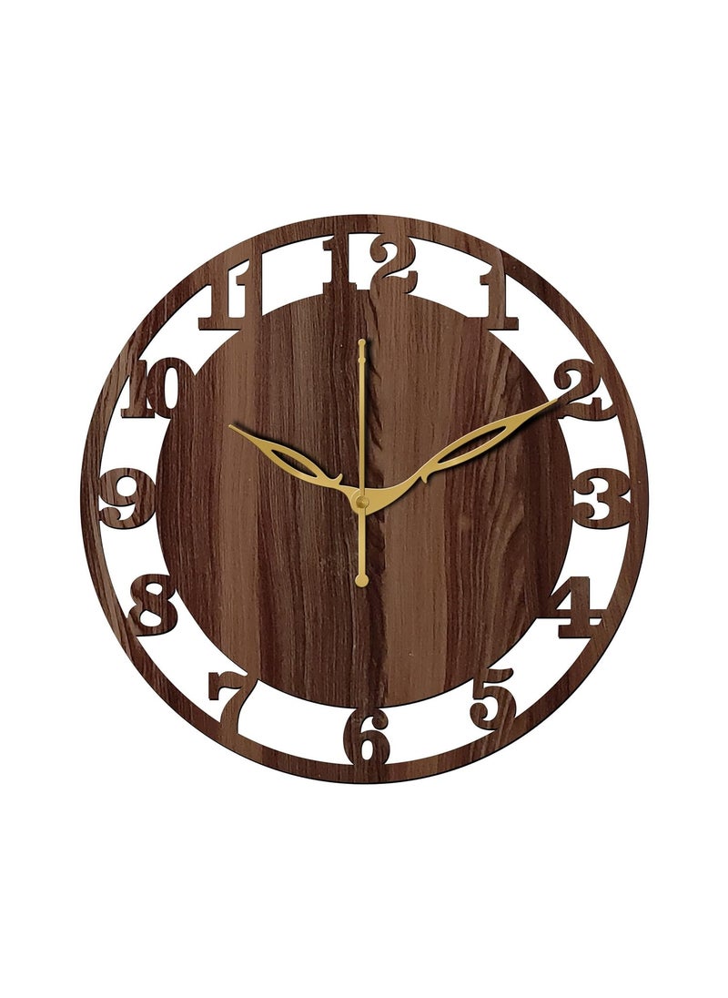 VPK 30X30 Cm MDF Wood Without Glass Round Wall Clock for Home (12 Inch, Brown) - 28
