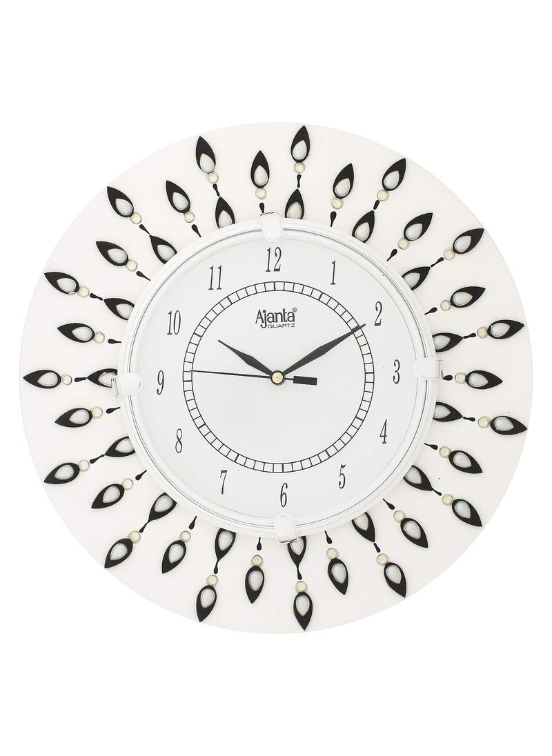 CIRCADIAN Ajanta Diamond Wooden Wall Clock with Glass for Home/Living Room/Bedroom/Kitchen (White, 12 x 12 in)