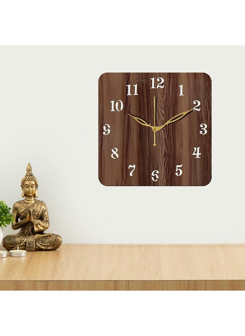 VPK 30CmX30Cm MDF Wood Without Glass Square Wall Clock for Home (12 Inch, Brown) - 22