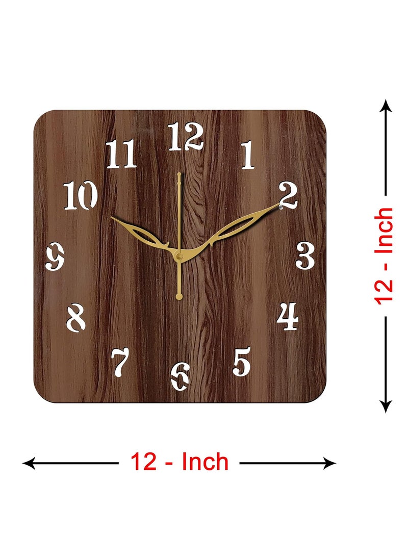 VPK 30CmX30Cm MDF Wood Without Glass Square Wall Clock for Home (12 Inch, Brown) - 22