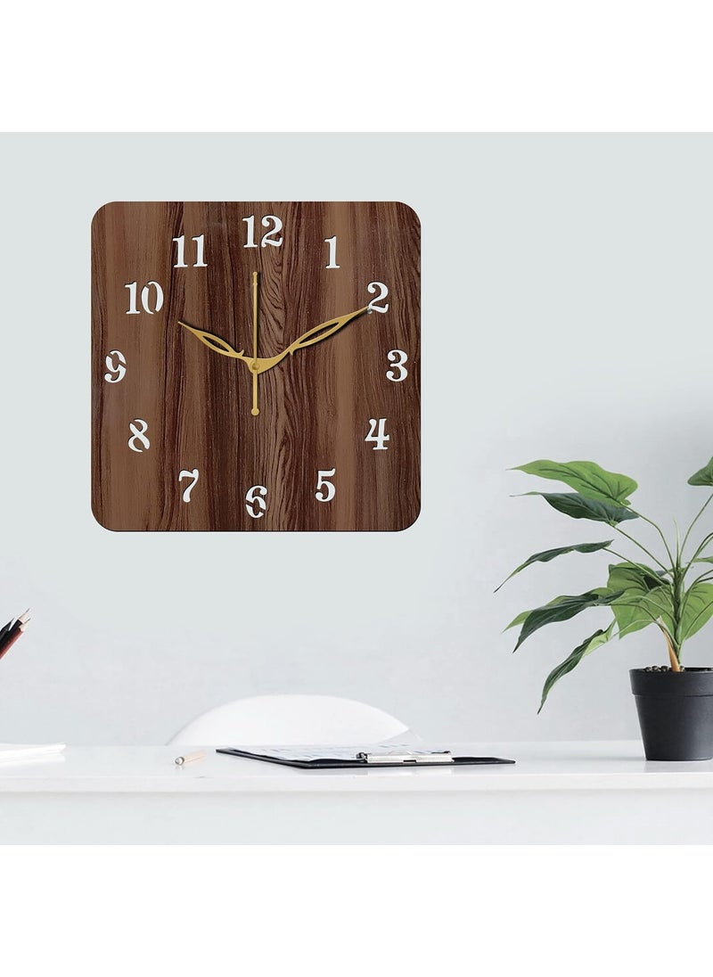 VPK 30CmX30Cm MDF Wood Without Glass Square Wall Clock for Home (12 Inch, Brown) - 22