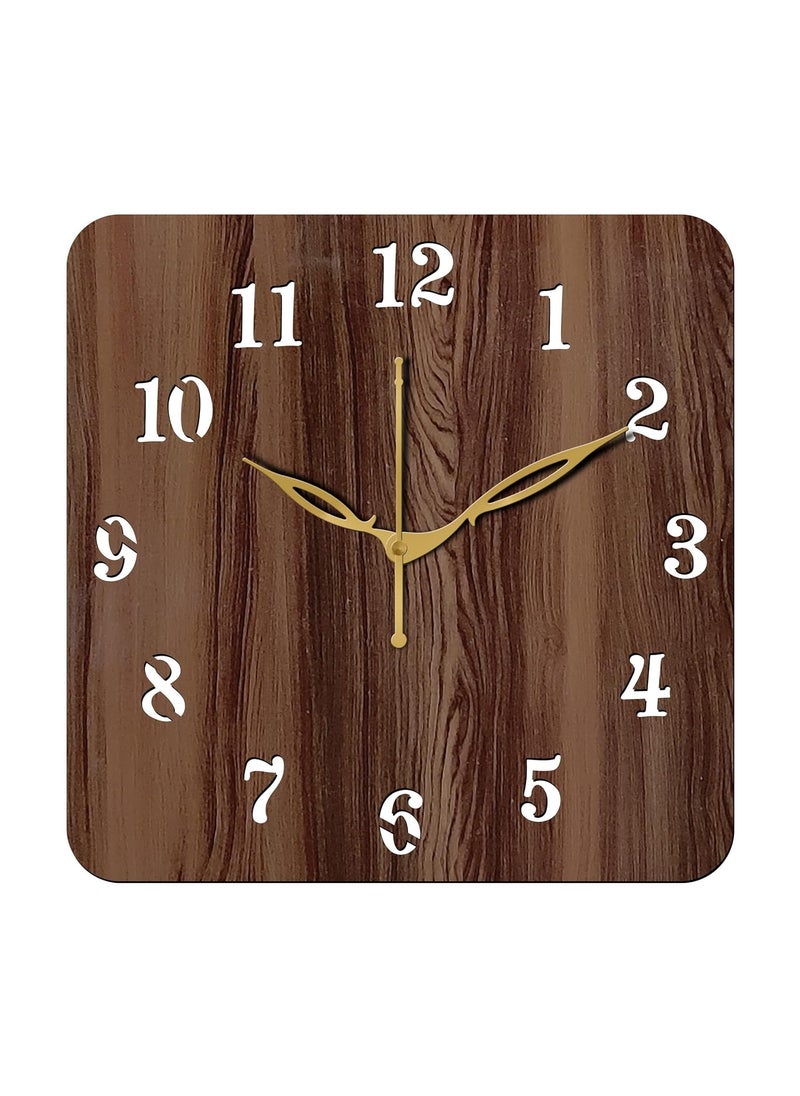 VPK 30CmX30Cm MDF Wood Without Glass Square Wall Clock for Home (12 Inch, Brown) - 22