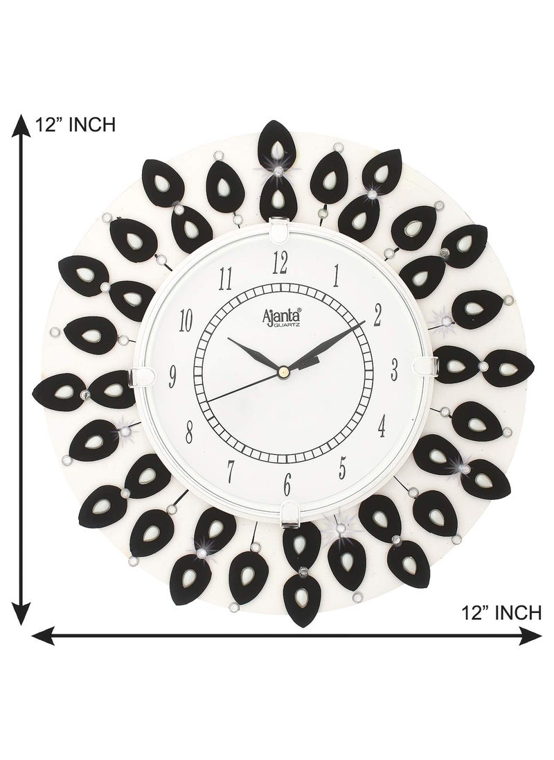 CIRCADIAN Ajanta Round Wall Clock for Home Decor Living Room Hall Office Bedroom Fancy Stylish Antique Wooden Watch Handmade White Color 31 x 31 cm Pack of 1