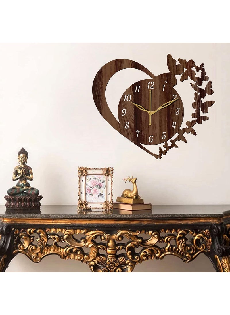 VPK 30X30 Cm MDF Wood Heart Shape Butterfly Wall Clock for Home (12 Inch, Wenge) - 10