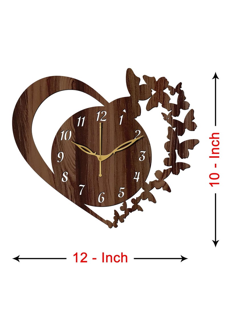 VPK 30X30 Cm MDF Wood Heart Shape Butterfly Wall Clock for Home (12 Inch, Wenge) - 10
