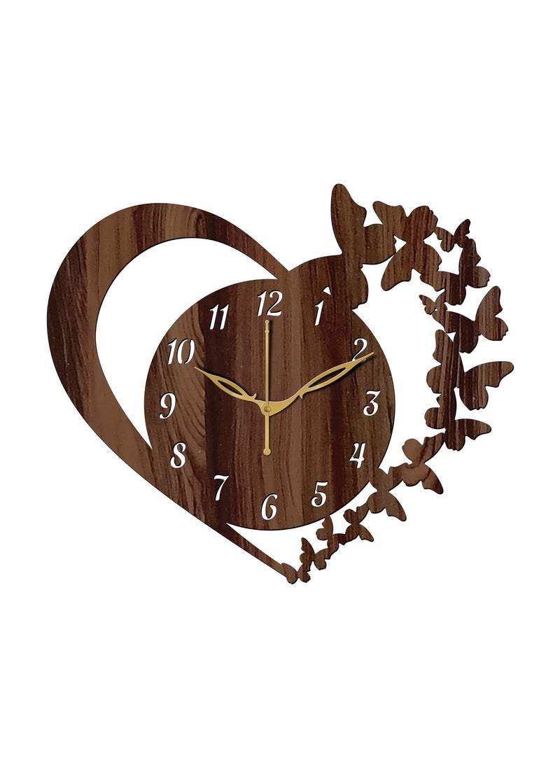 VPK 30X30 Cm MDF Wood Heart Shape Butterfly Wall Clock for Home (12 Inch, Wenge) - 10